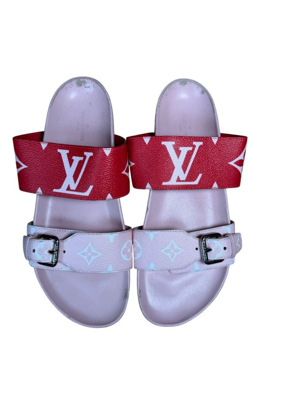 Louis Vuitton Bom Dia Canvas Monogram Slide Sandals Pink Red Size EU 38.5 US 8.5